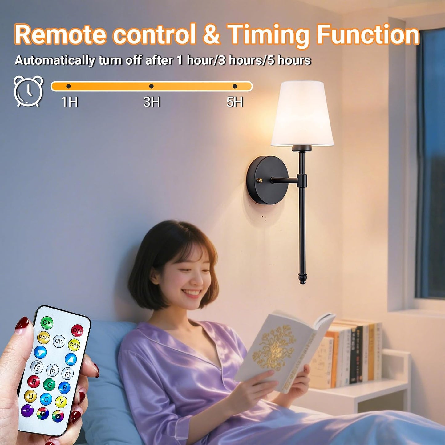 Battery Operated Wall Sconces Set Of Two, Wireless Battery Wall Light With 10000mAh RGB Rechargeable Magnetic Bulb, Rechargeable Wall Sconce With Remote Control For Bedroom, No Electrician Required