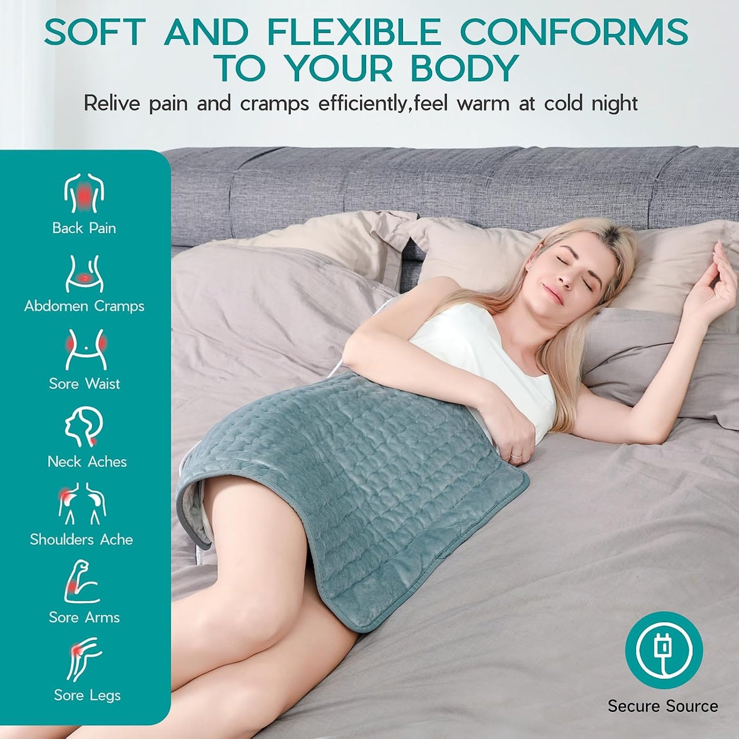 Heating Pad for Period Cramps, Heating Pad for Back/Neck/Shoulder Muscle Pain, 6 Heating&4 Timer Setting, Auto Shut Off, Dry/Moist Heat & Machine Washable, Gray Birthday Christmas Gifts for Women Mom