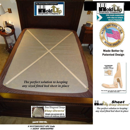 Holdup Bed Sheet Stay-Downs Short Quad USA Patented Plastic Gripper Clasps