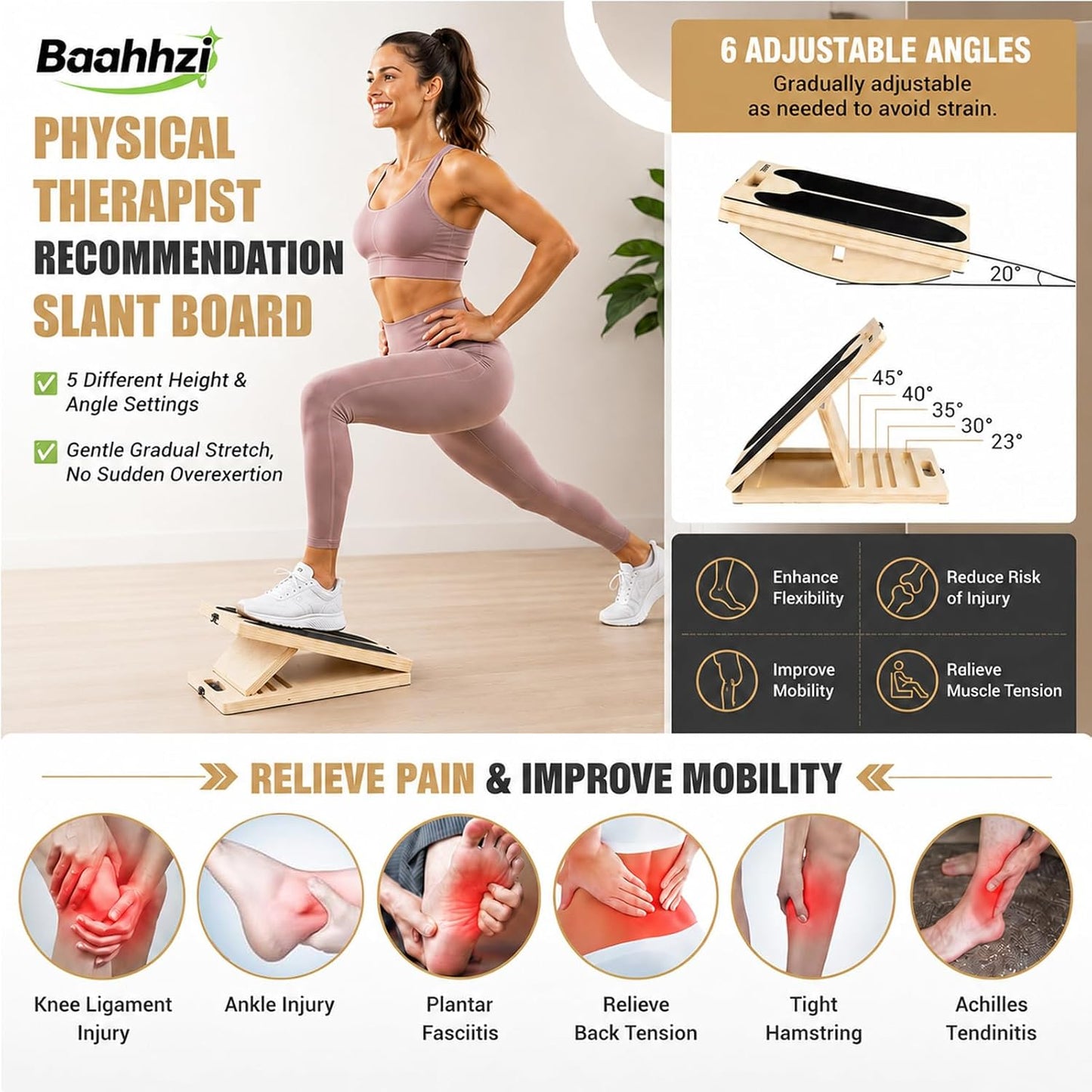 3-in-1 Slant Board Calf Stretch Balance Board | 6 Angle Adjustable, 180/360° Rotate, Anti-Slip 300lbs Capacity, Training Poster for Therapy, Core & Standing Desk Workout