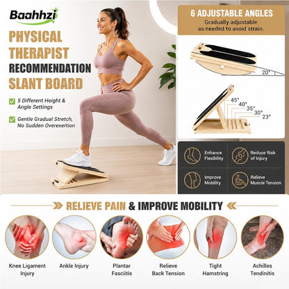 3-in-1 Slant Board Calf Stretch Balance Board | 6 Angle Adjustable, 180/360° Rotate, Anti-Slip 300lbs Capacity, Training Poster for Therapy, Core & Standing Desk Workout