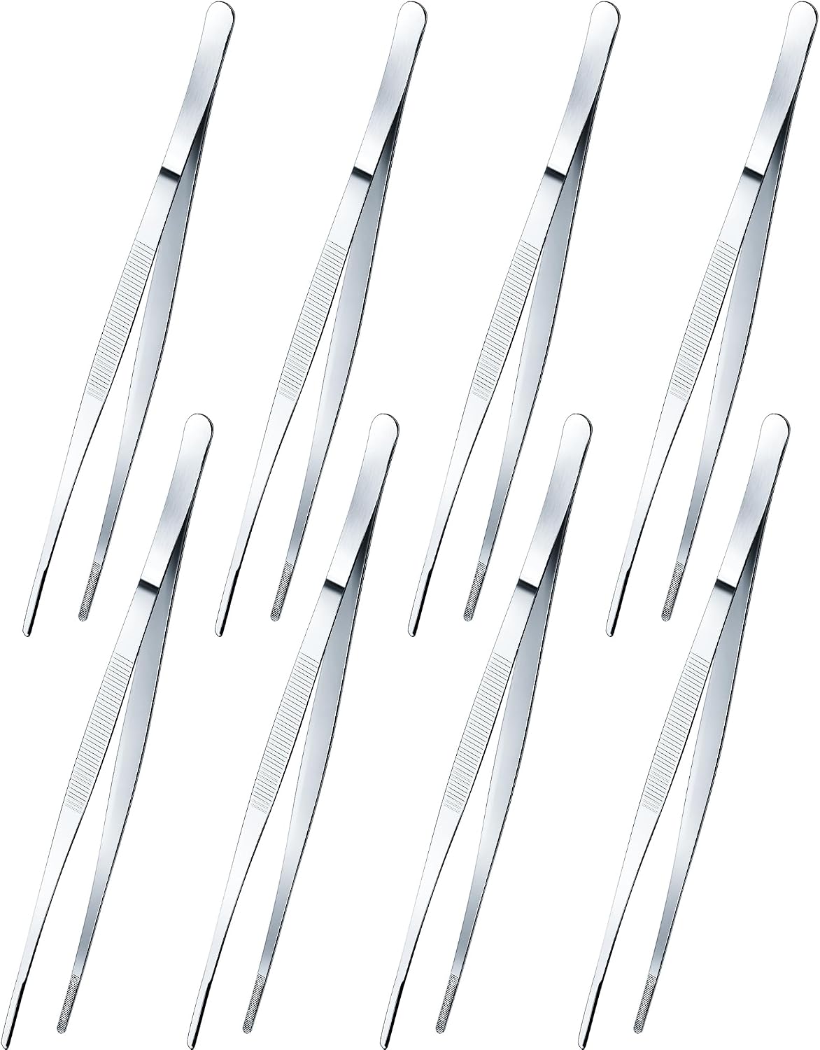 Yaomiao 4 Packs Bar Tweezers Long Garnish Tongs Bar Tweezers Stainless Steel Korean Bbq Tongs for Bartender Cocktail Cooking Food(Silver,8 Inch)