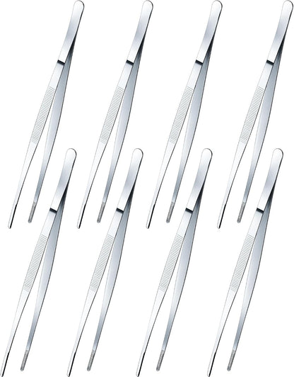 Yaomiao 4 Packs Bar Tweezers Long Garnish Tongs Bar Tweezers Stainless Steel Korean Bbq Tongs for Bartender Cocktail Cooking Food(Silver,8 Inch)