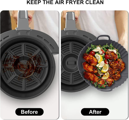 Silicone Air Fryer Liners 2 Pack, Reusable Liners Compatible for Ninja Foodi DZ201, DZ401, DZ550, COSORI, Chefman, Instant Air Fryer, and 6-in-1 8-10QT Air Fryer Baskets