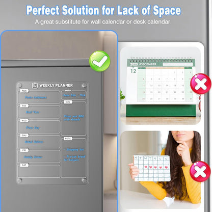 Magnetic Meal Planner for Fridge | Acrylic Weekly Planner with Chalk Marker for to-Do List, Shopping List, Menu List (8 x 12)