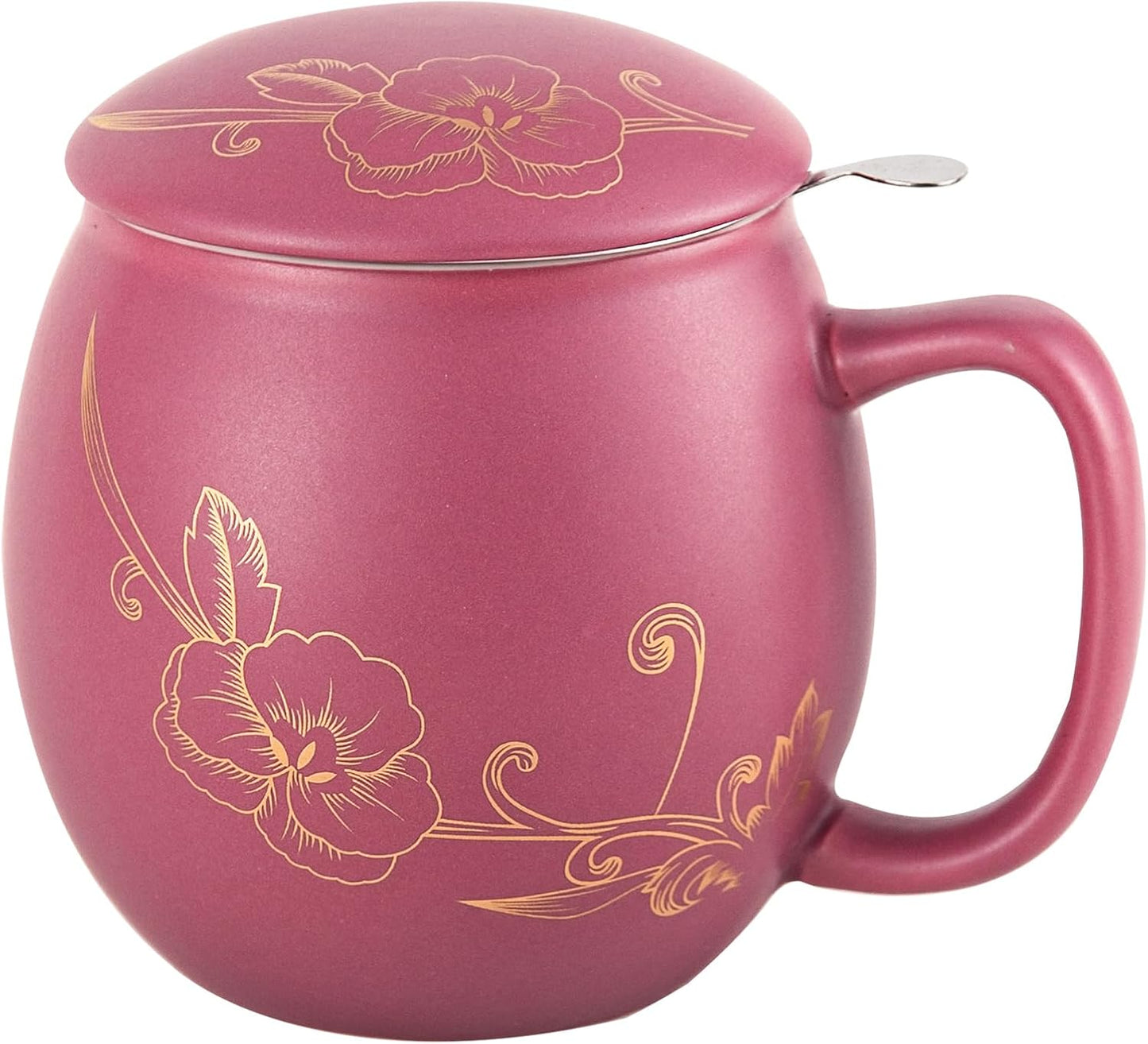 Yundu 12 OZ Matte Purple Ceramics Teacup with Infuser and Lid, Mug with Lid for Steeping - Stainless Steel Infuser for Loose Leaf Tea, Home Office Gift for Tea Lovers