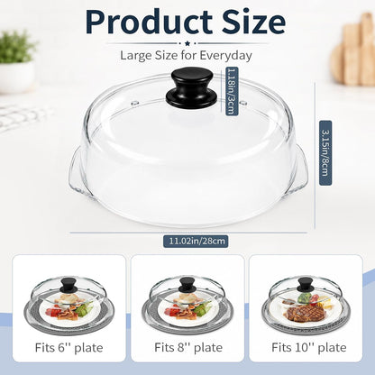 Glass Microwave Cover for Food, Tall Microwave Splatter Cover with Silicone Mat, Vent Holes, BPA Free, Dishwasher Safe, 10 Inch, High Borosilicate Glass Plate Lid with Side Tabs