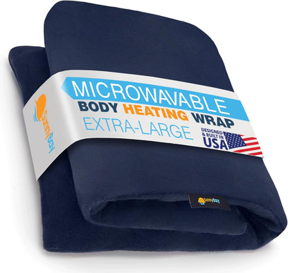SunnyBay Extra Large Microwave Heating Pad, Microwavable Heavy Weighted Full Body Moist Hot Pack and Washable Fleece Cover, 10x24 Inches, 2.8 lbs, Navy Blue