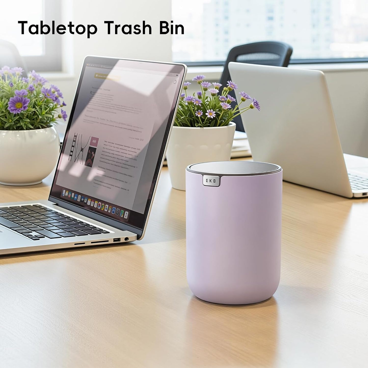 EKO Fandy 0.58 Gal/2.2L Mini Trash Can with Lid, Swing-Top Desktop Trash Can for Bathroom, Countertop, Vanity, Desk or Office, Small Garbage Bin (Blue)