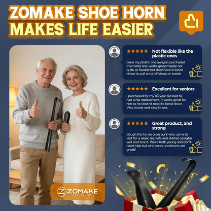 ZOMAKE Shoe Horn Long Handle for Seniors Men Women, Metal Shoehorn 16.5" | Stainless Steel Boot Horn Shoe Spoon Helper, Smooth Rounded Curve, Comfort Grip, No Bending Over, Shoe Care for Daily Use