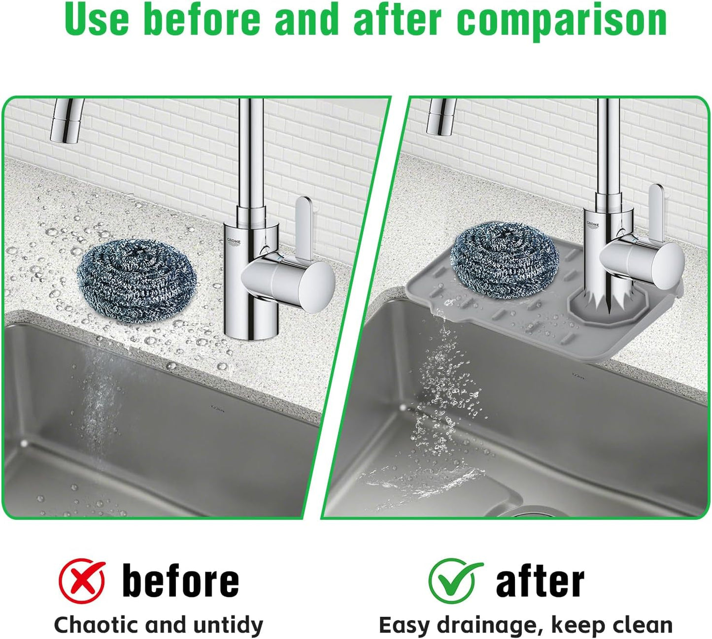 Kitchen Sink Splash Guard, Silicone Faucet Mat, 8.3 x 5.7 Inch | Soap Dish Pad, Sponge Holder Sink Trays, Faucet Handle Drip Catch For Bathroom, Kitchen, Countertop, Gadgets