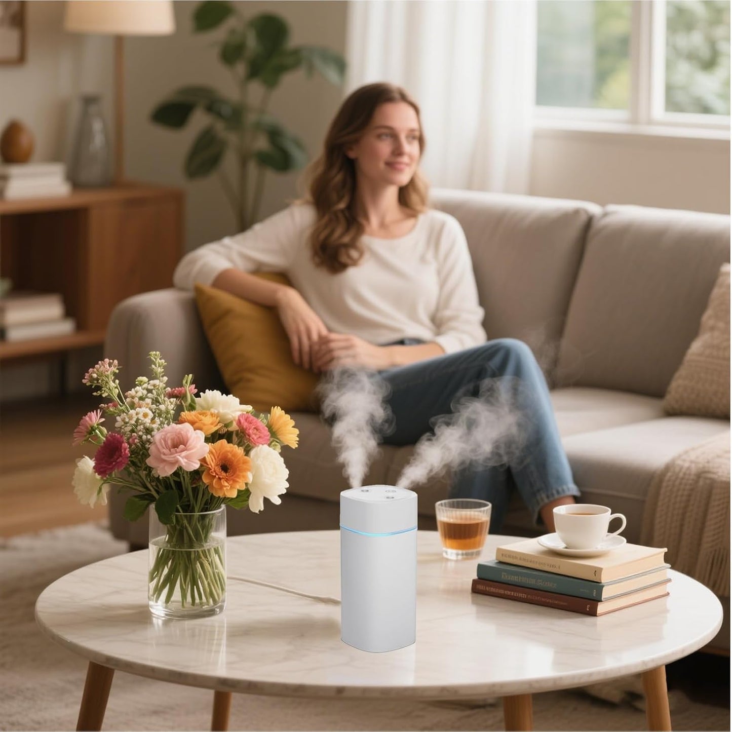 JORMEY Mini Portable Humidifiers-Quiet Cool Mist Humidifier with Soft LED Ring, 600ml Desktop Humidifier, Easy to Fill and Clean for Home, Office or Bedroom, Compact & Stylish