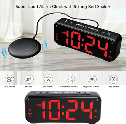 Extra Loud Bed Shaker Alarm Clock - Dual Alarm & Large LED Display