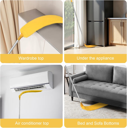 Retractable Gap Dust Cleaner Brush with Long Handle 30 to 100 inches, Cleaning Tools with 2 Microfiber Dusting Cloths, Extendable Duster for Cleaning Under Refrigerator Sofa Couch Bed Furniture