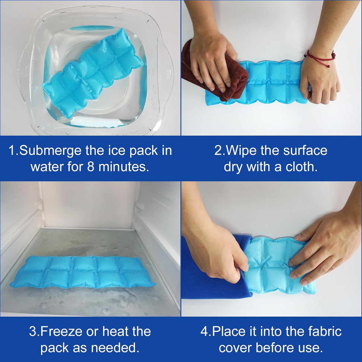Reusable Ice Packs for Injuries (2-Pack) - Hot & Cold Therapy Gel Pack Wrap for Knee, Shoulder, Back Pain Relief, Adjustable, Flexible for Sports Injuries & Recovery (Blue)