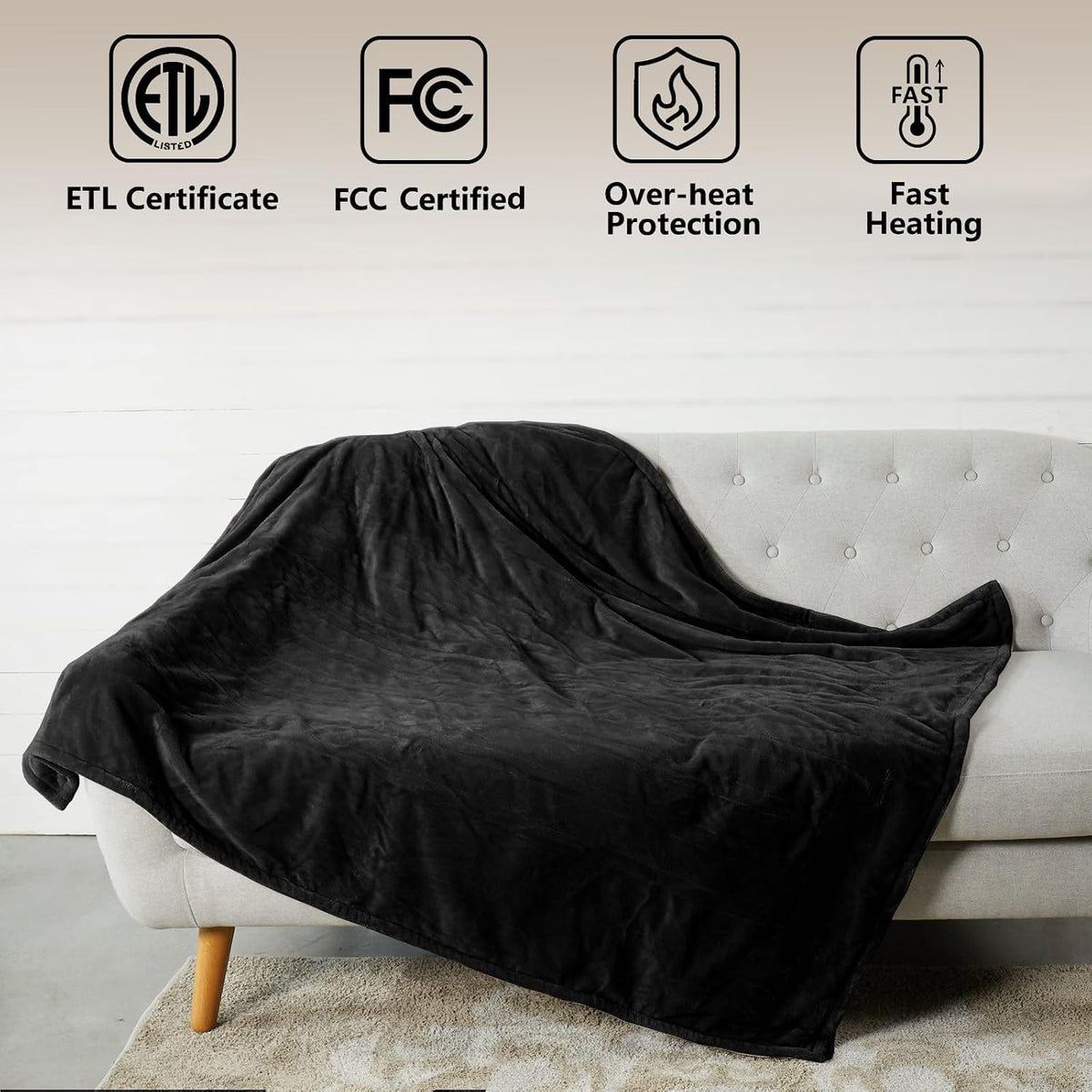 Tefici Heated Blanket Throw,Ultra Soft 2-Layer Flannel Electric Blanket