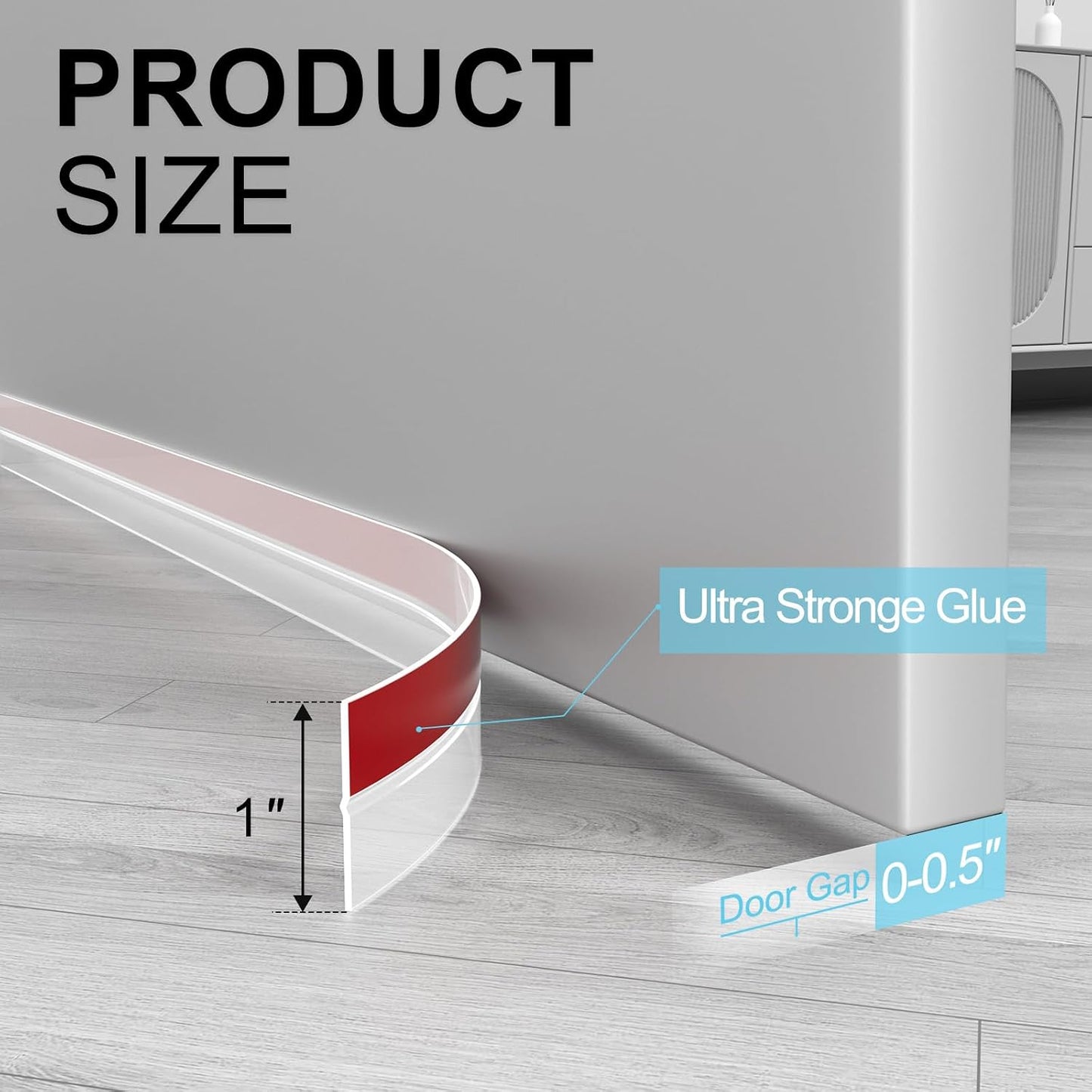 Elvone Weather Stripping Door Seal for Door Frames, 20 Ft x 1 in, Clear | Self-adhesive flexible silicone seal tape for door frame gaps and window gaps. block drafts, dust, and noise
