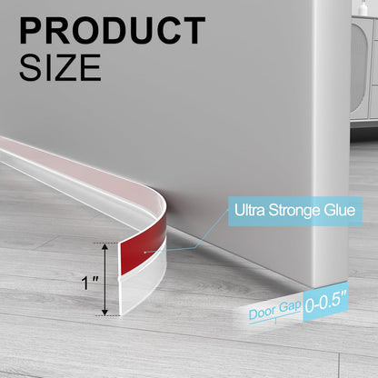 Elvone Weather Stripping Door Seal for Door Frames, 20 Ft x 1 in, Clear | Self-adhesive flexible silicone seal tape for door frame gaps and window gaps. block drafts, dust, and noise