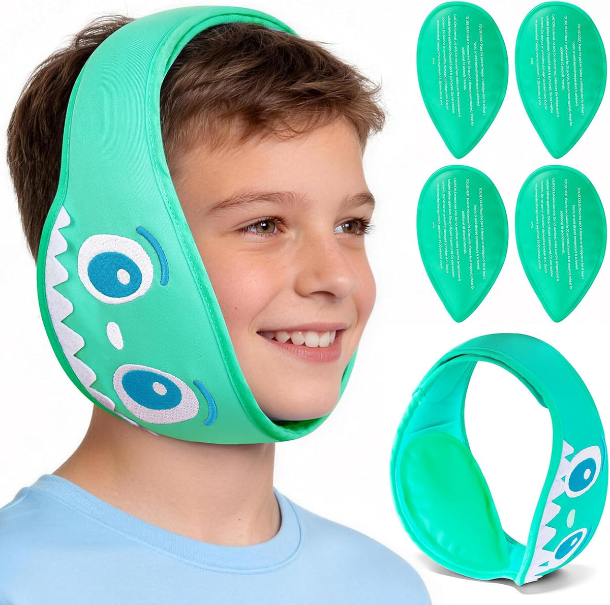 NEWGO Kids Tonsil Recovery Ice Pack, 4 Reusable Gel Packs, Green