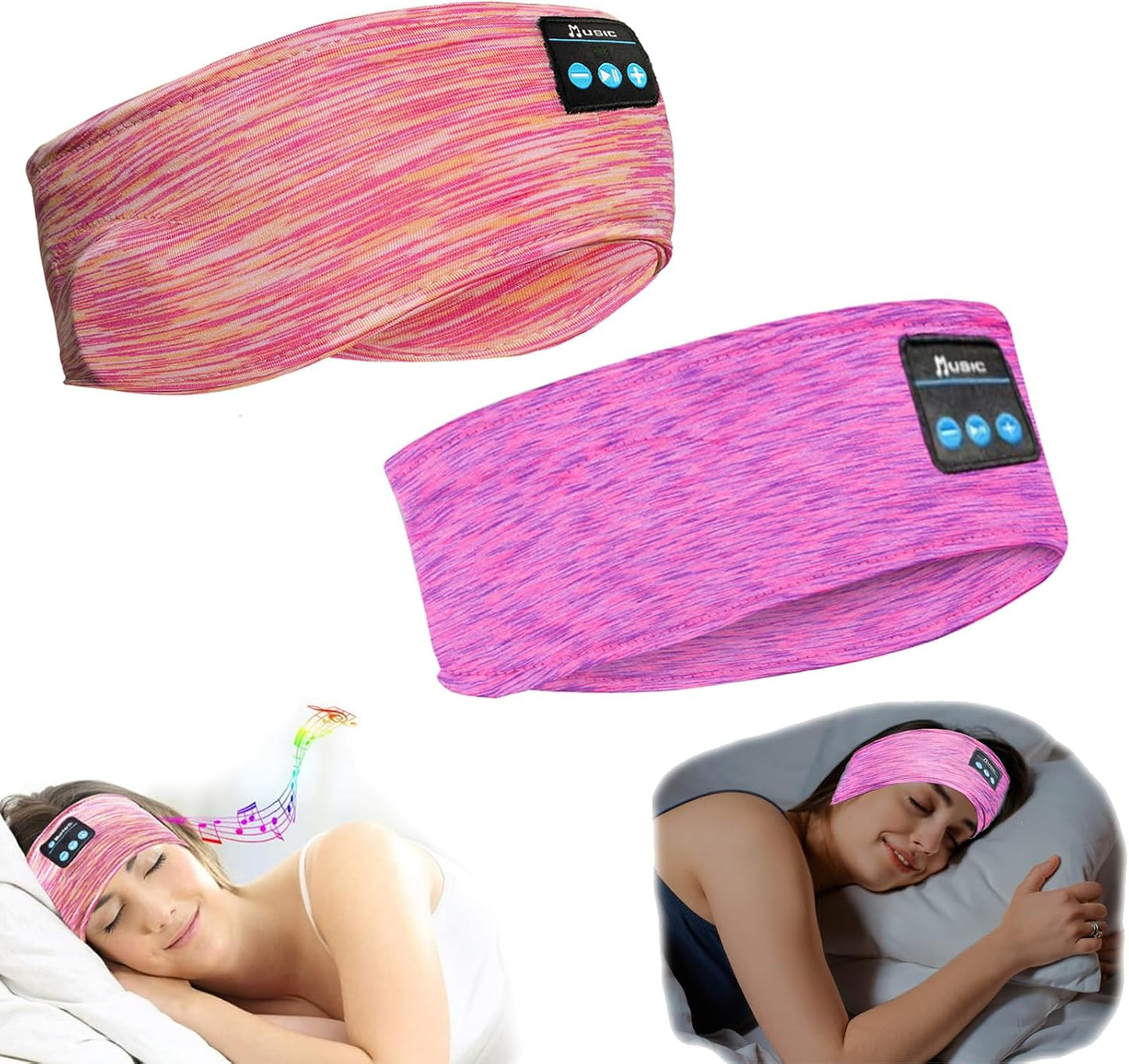Bluetooth Headphones, Sleep Headphones Headband Wireless for Sleeping Side Sleepers - Adjustable Sleep Headphone, and Bluetooth Headbands for Women (Pink)
