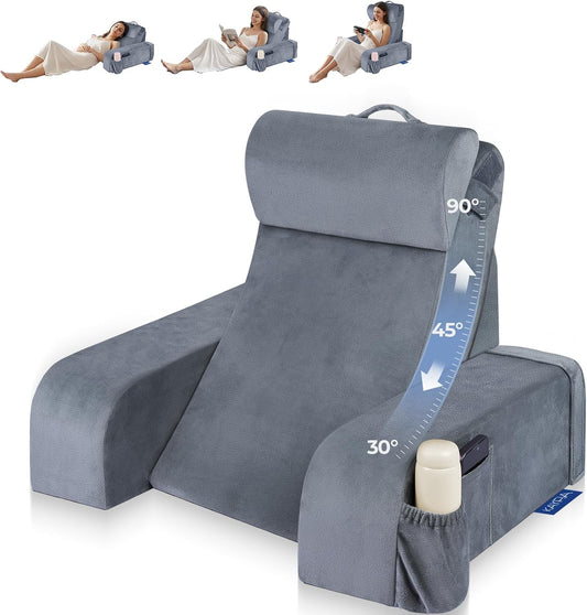Kayfia Reading Pillow, 30-90° Stepless Adjust Angle & Height, Medium, Grey