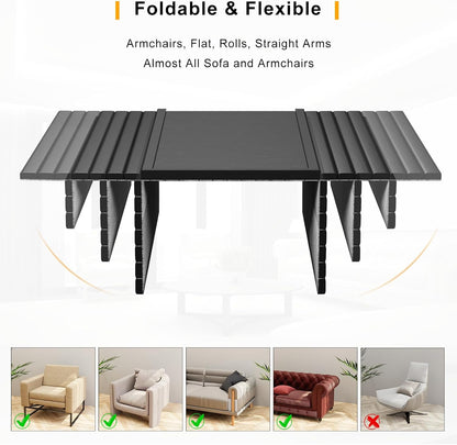 Bestjing Bamboo Sofa Armrest Tray - Couch Arm Tray with Detachable Couch Cup Holder - 2 in 1 Anti-Slip Foldable Sofa Armchair Caddy Table for Drinks Cellphone TV Remote Snacks