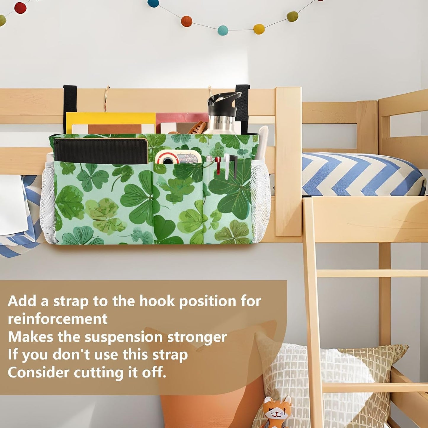 Bedside Caddy Hanging Bunk Bed Caddy Bed Organizer Hanging Pocket with 2 Hooks Bedside Storage Organizer Pocket Bag Holder Checkered Light Green - Colors B