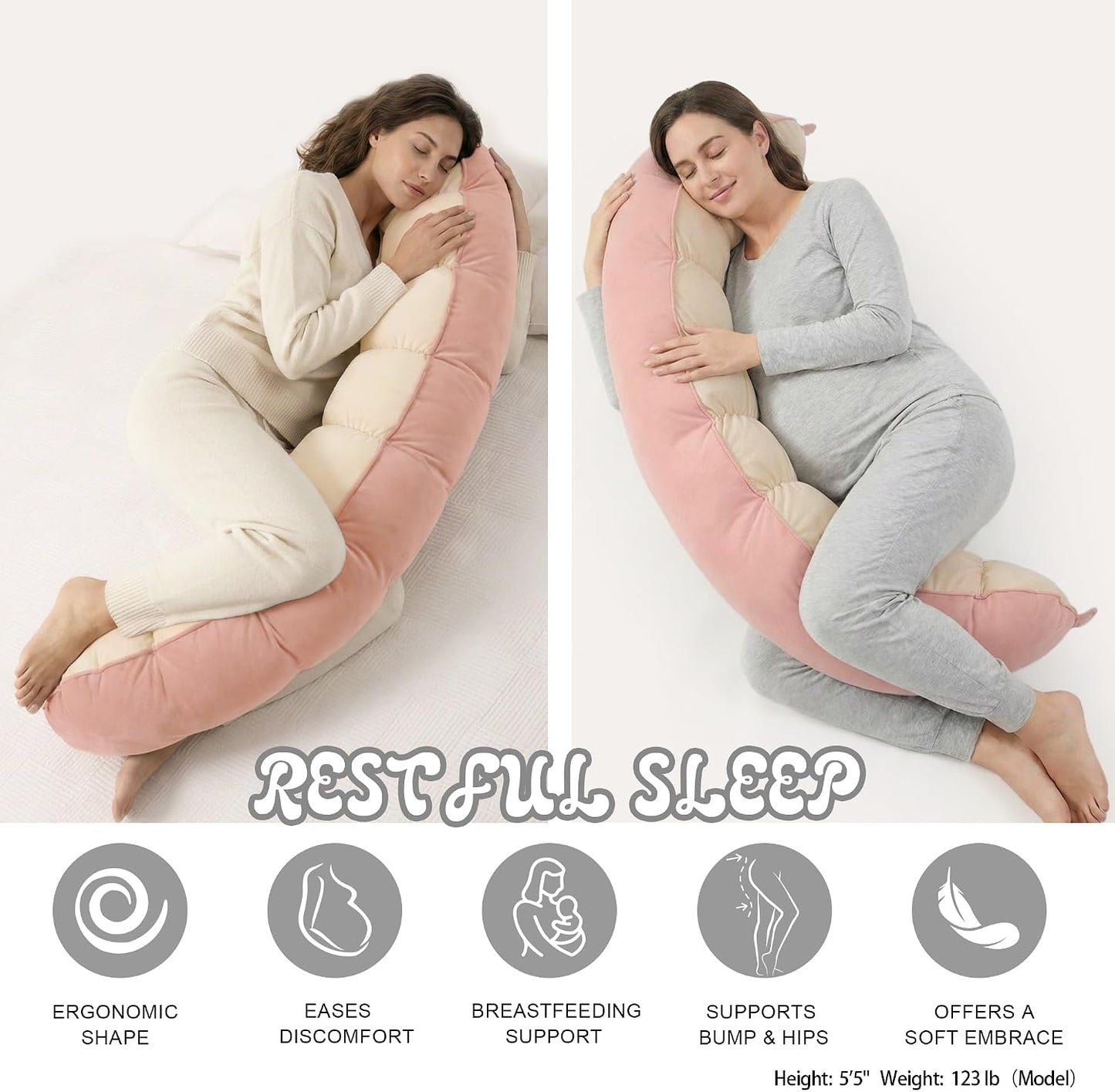 Peallow(Pat. Pend) – Long Round Body Pillow for Adults, Bolster Pillow for Sleeping, Soft and Supportive Pillow for Sleeping & Lumbar Support (Green-White, 29.5")