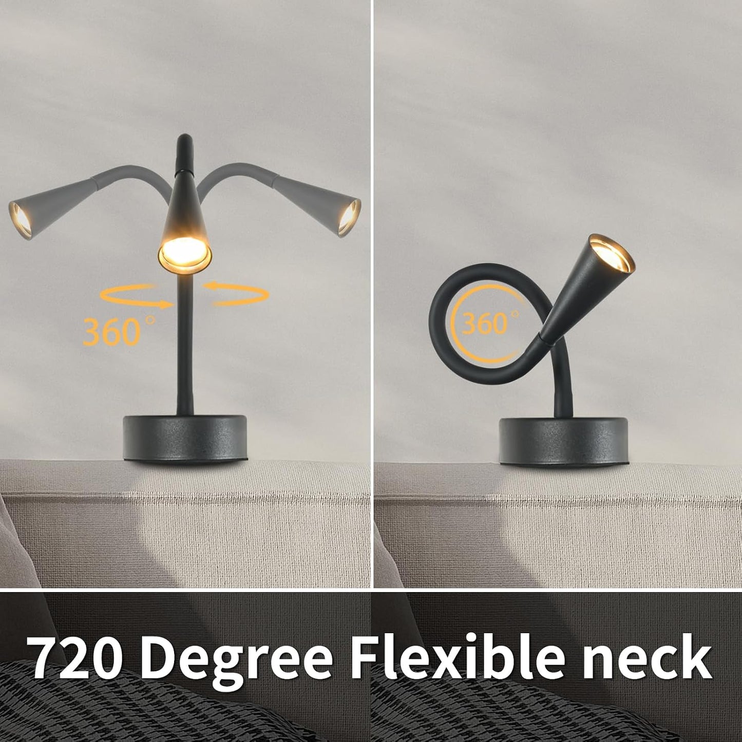 Black Headboard Reading Light, No Drilling Wall Mounted Reading Lights for Bedside, Book Light for Bedtime Reading, Buttonless Dimmable Reading Lamp, Movable Gooseneck Reading Sconces for Bedroom