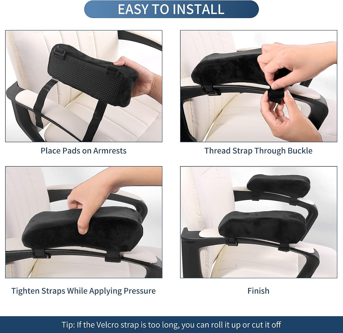 Chair Armrest Pads, Widen & Thicken Ergonomic Chair Arm Pads with Memory Foam for Office Chairs, Gaming Chair - for Elbows and Forearms Pressure Relief (2 Pack)