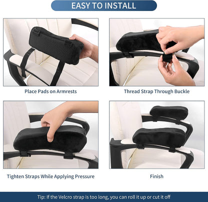 Chair Armrest Pads, Widen & Thicken Ergonomic Chair Arm Pads with Memory Foam for Office Chairs, Gaming Chair - for Elbows and Forearms Pressure Relief (2 Pack)
