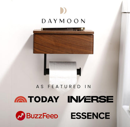 Day Moon™ - Toilet Paper Holder with Shelf - Modern Roll Holder for Bathroom - 1 Pack - Wall Mount - with Storage, Gold