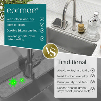 Diatomite Sink Splash Guard - DryingNeat Kitchen Faucet Mat, Instant Dry Water Absorbing Stone Tray for Sink, Durable Protector for Kitchen Bathroom Counter [Light Grey, 17.7" x 3.9"]