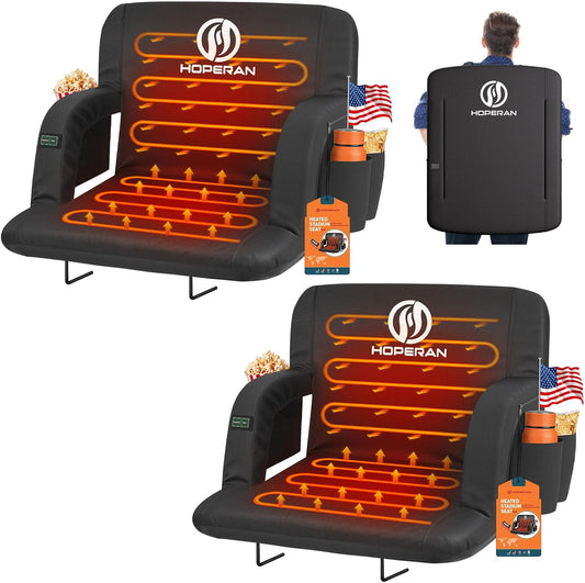HOPERAN 25in Heated Stadium Seats for Bleachers, Dual Control, 2 PCS, Black