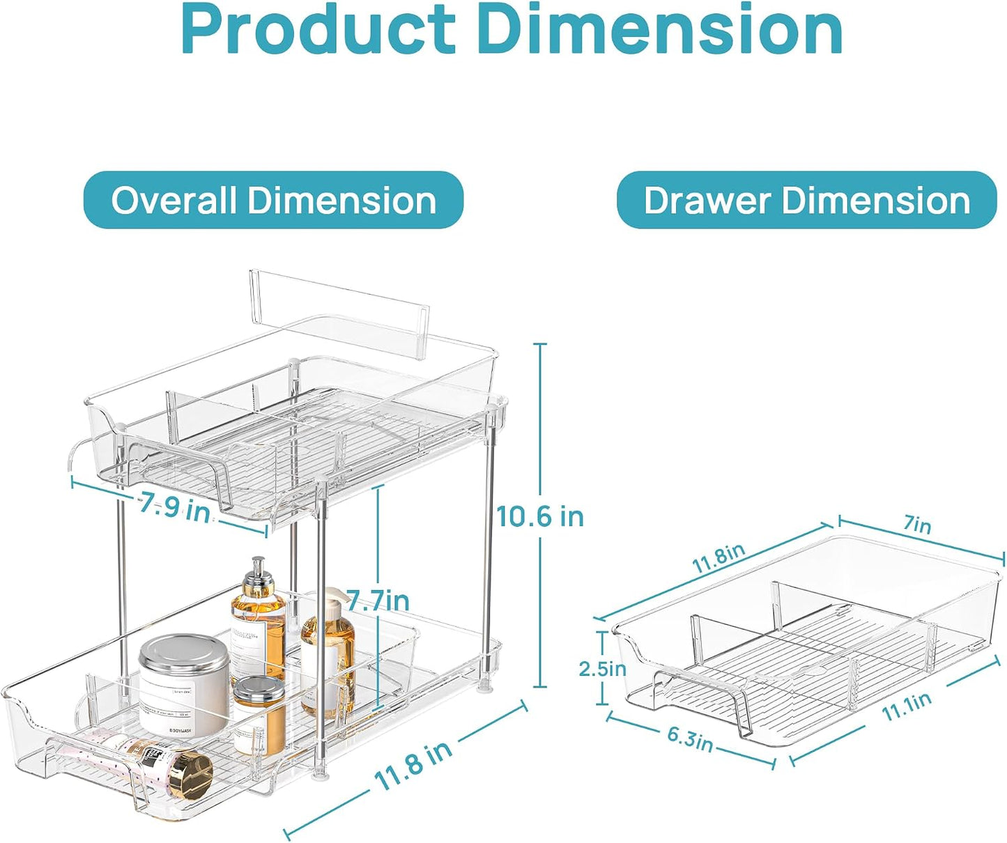 Vtopmart 2 Pack Pull Out Bathroom Under Sink Organizer (S-Standard) | Slide-out drawers, Multi-purpose storage, Clear visibility, Easy Set-up