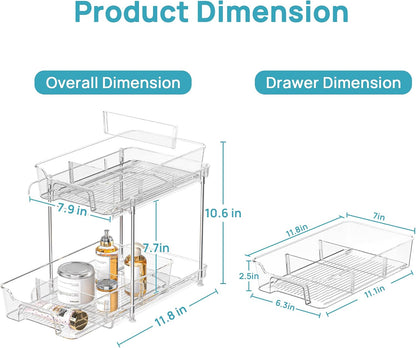 Vtopmart 2 Pack Pull Out Bathroom Under Sink Organizer (S-Standard) | Slide-out drawers, Multi-purpose storage, Clear visibility, Easy Set-up