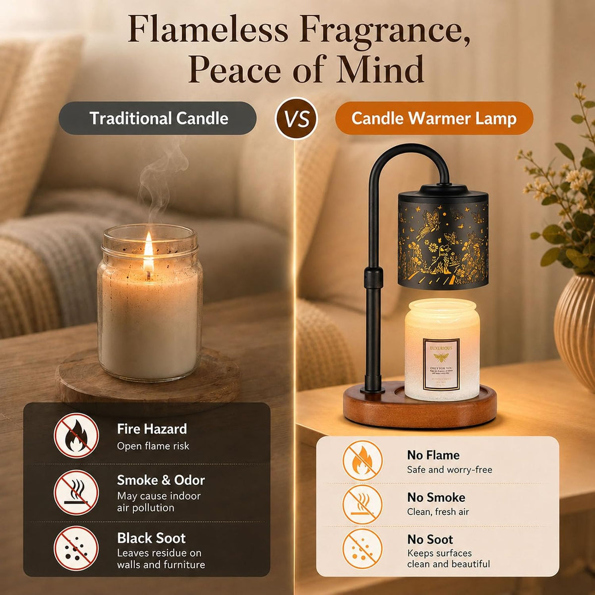 Dimmable Candle Warmer Lamp with Timer Adjustable Height for Scented Jar Candles Electric Candle Wax Melt Warmer for Home Decor Christmas Birthday Gifts for Women Mom(Hummingbird)