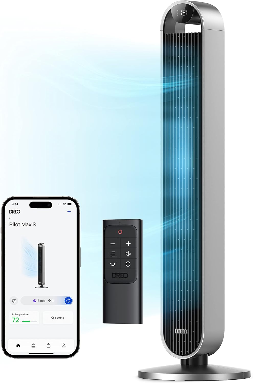DREO Smart Tower Fan for Bedroom, 120° Oscillating Fan, 12 Speeds