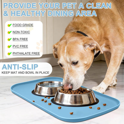 SMILOOL Waterproof Silicone Pet Food Mat with Raised Edge for Dog & Cat | 19" x 12" Non-Slip Pet Feeding Mats with Lip for Food & Water Bowl, Food Grade, Easy Cleaning, Black