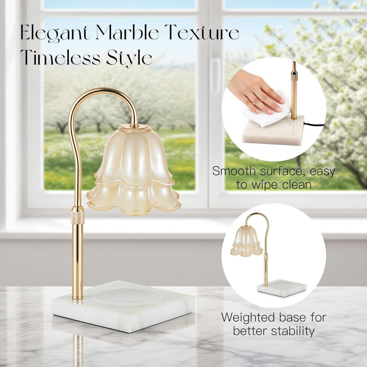 Candeldo Candle Warmer Lamp with Timer, Gold Flower Glass Shade