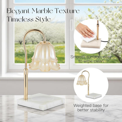 Candeldo Candle Warmer Lamp with Timer, Gold Flower Glass Shade