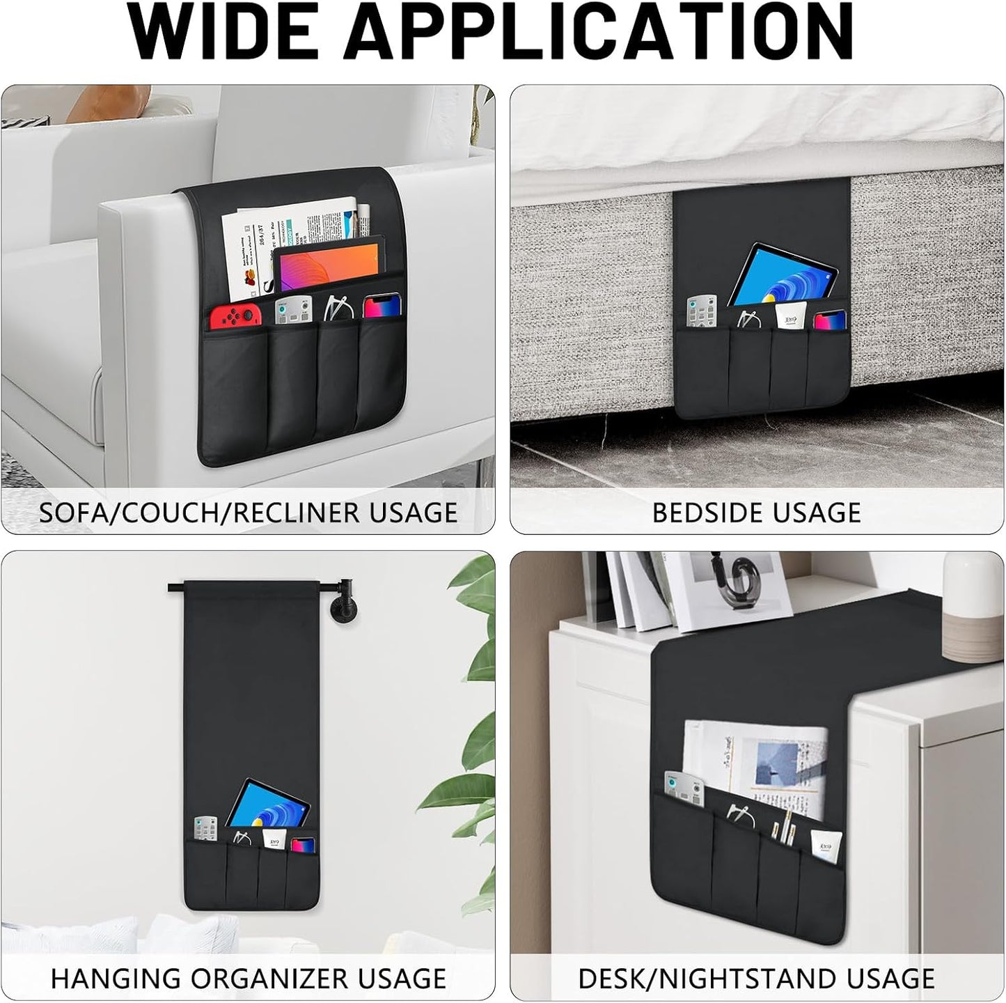 Remote Control Holder for Armchair Caddy, Remote Holder with 5 Pockets | Couch TV Remote Holder with Non-Slip Base, Bedside Caddy Organizer for Key Glasses Phone Magazine (Blue, 35"x12.4")