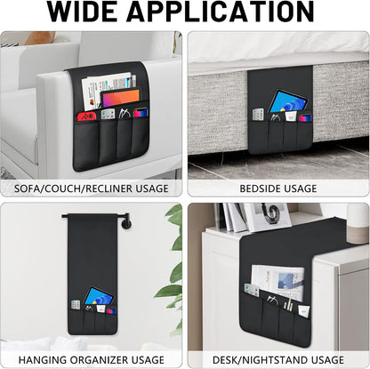 Remote Control Holder for Armchair Caddy, Remote Holder with 5 Pockets | Couch TV Remote Holder with Non-Slip Base, Bedside Caddy Organizer for Key Glasses Phone Magazine (Blue, 35"x12.4")