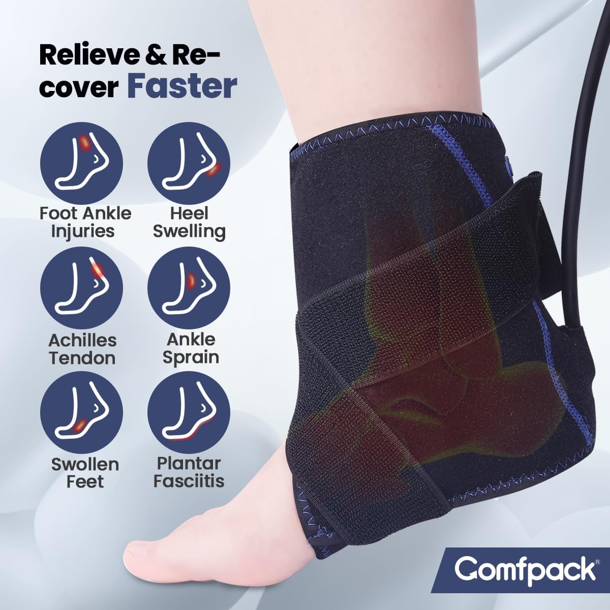 Compression Ankle Ice Pack Wrap for Foot Pain Relief | Ankle Support Brace with 2 Hot Cold Packs for Injuries, Plantar Fasciitis, Sprain & Fracture, Achilles Tendonitis, Surgery