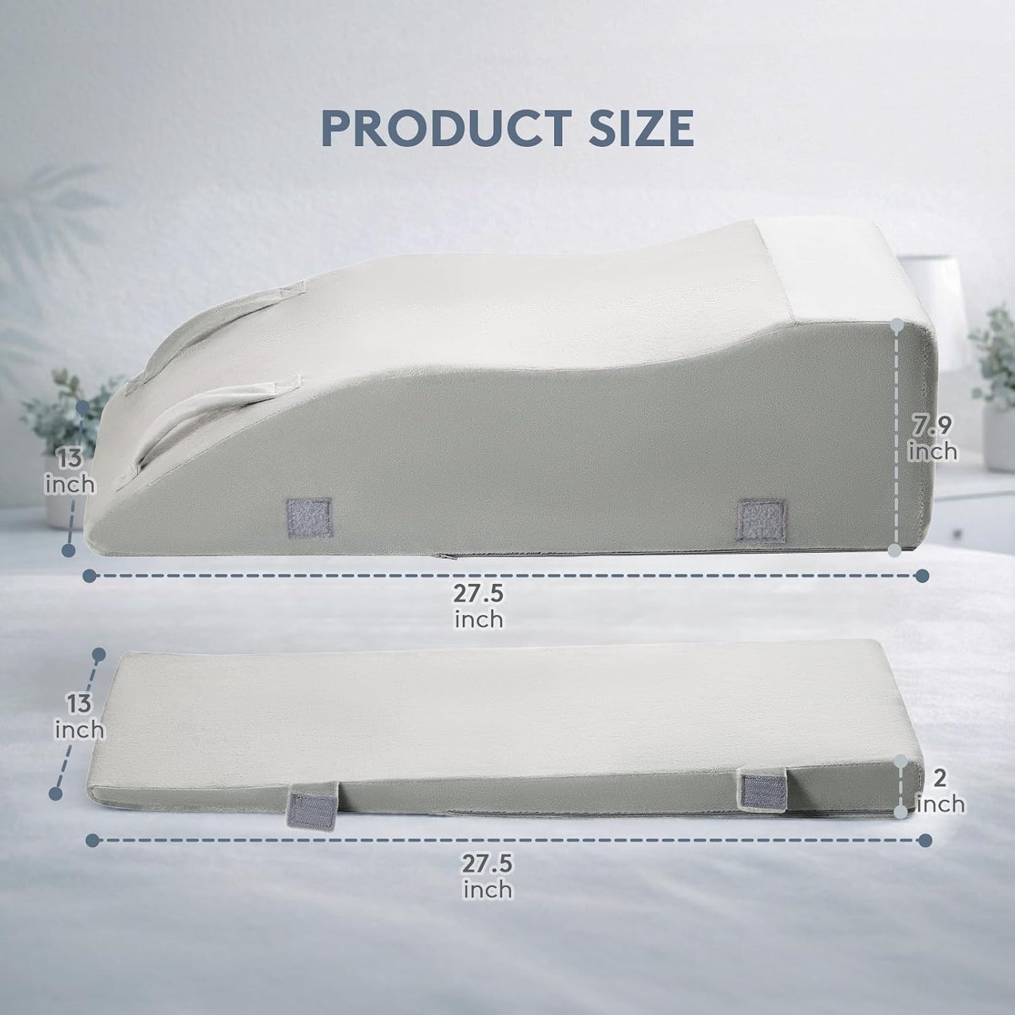 Leg Elevation Pillow for After Surgery, Adjustable Wedge Pillow for Legs Knee Swelling & Blood Circulation Relief, Knee Replacement Surgery Recovery Pillow (Velvet Grey, 27.5inx13inx10in)