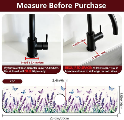 2Pcs Peonies Kitchen Sink Splash Guard Faucet Mat Vintage Florals Faucet Mat For Bathroom Kitchen 5.5x23.6In
