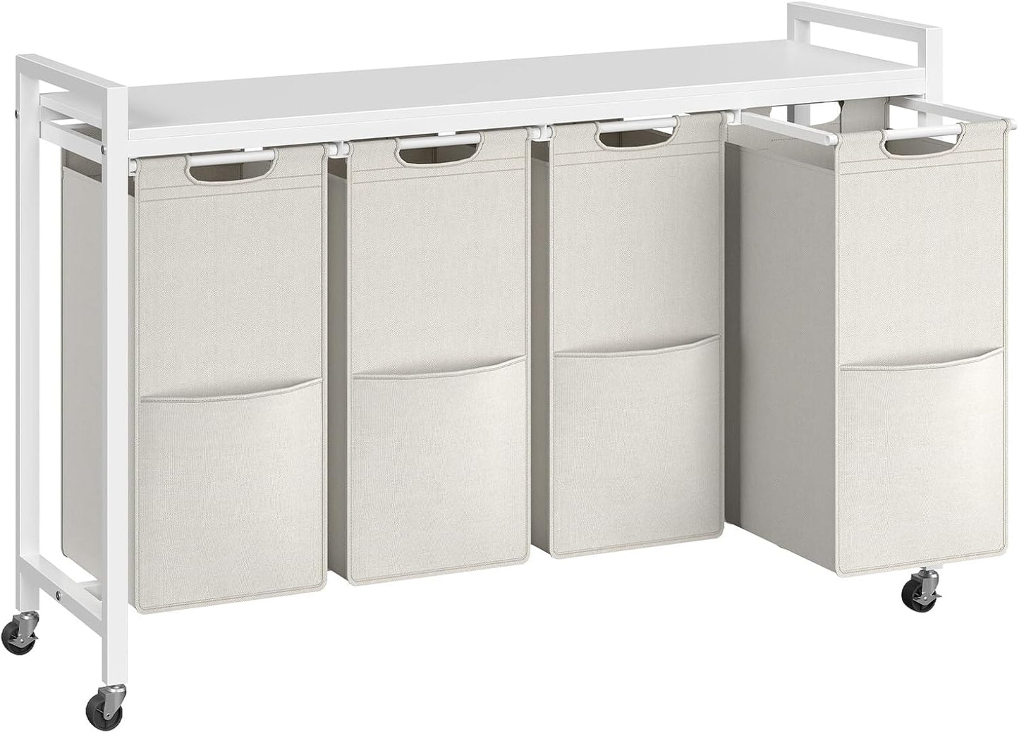 HOOBRO Laundry Sorter 4 Sections, Laundry Hamper with Wheels, 4 × 10.5 Gal (39.8L), Rolling Laundry Basket, Pull-Out and Removable Oxford Fabric Bags, Greige and Black BG04XY01