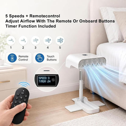 Bed Cooling Fan, Under Sheet Bed Cooling System With Adjustable Fan Speed, With 5 Speeds & Remote Control, Adjustable Height, 10000mah Rechargeable, For Hot Sleepers, Fits All Mattress Heights