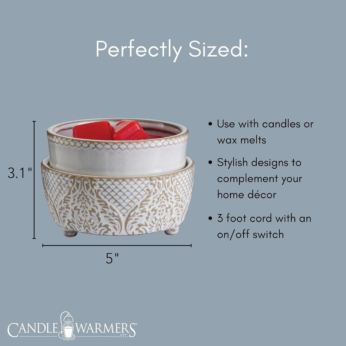 Candle Warmers ETC 2-in-1 Candle and Fragrance Warmer for Warming Scented Candles or Wax Melts and Tarts with to Freshen Room, Pewter Walnut