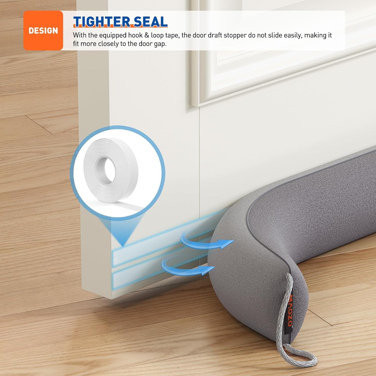 MAGZO Door Draft Stopper 36 Inches, Energy Saving, Gray | Weighted Sound Proofing for Door Draft Blocker, Under Door Gap Filler with Machine Washable Fabric
